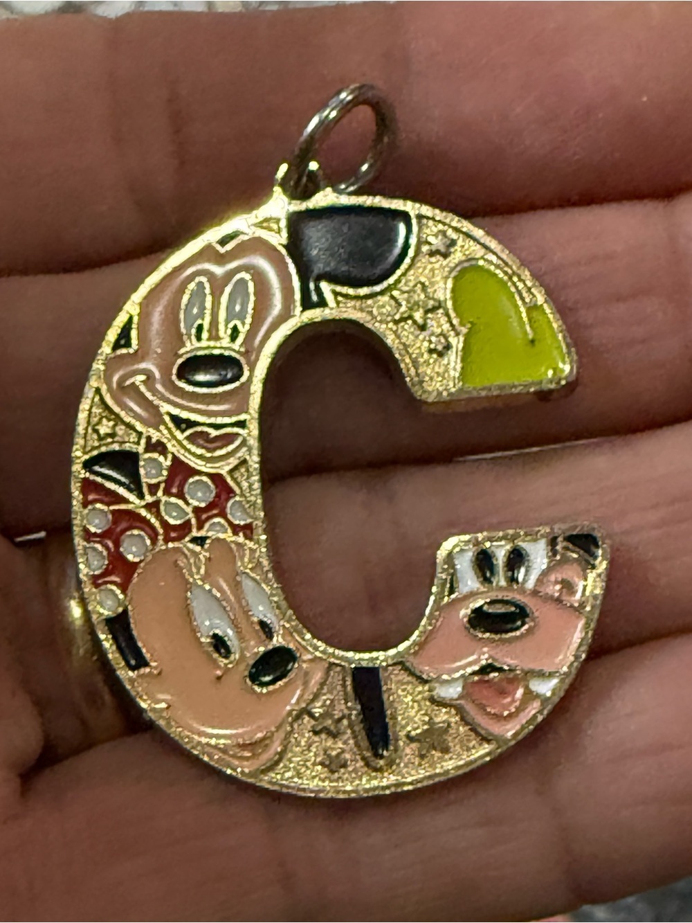 Gold-Tone Multicolor Enamel Letter C Pendant Necklace - Playful Character Design